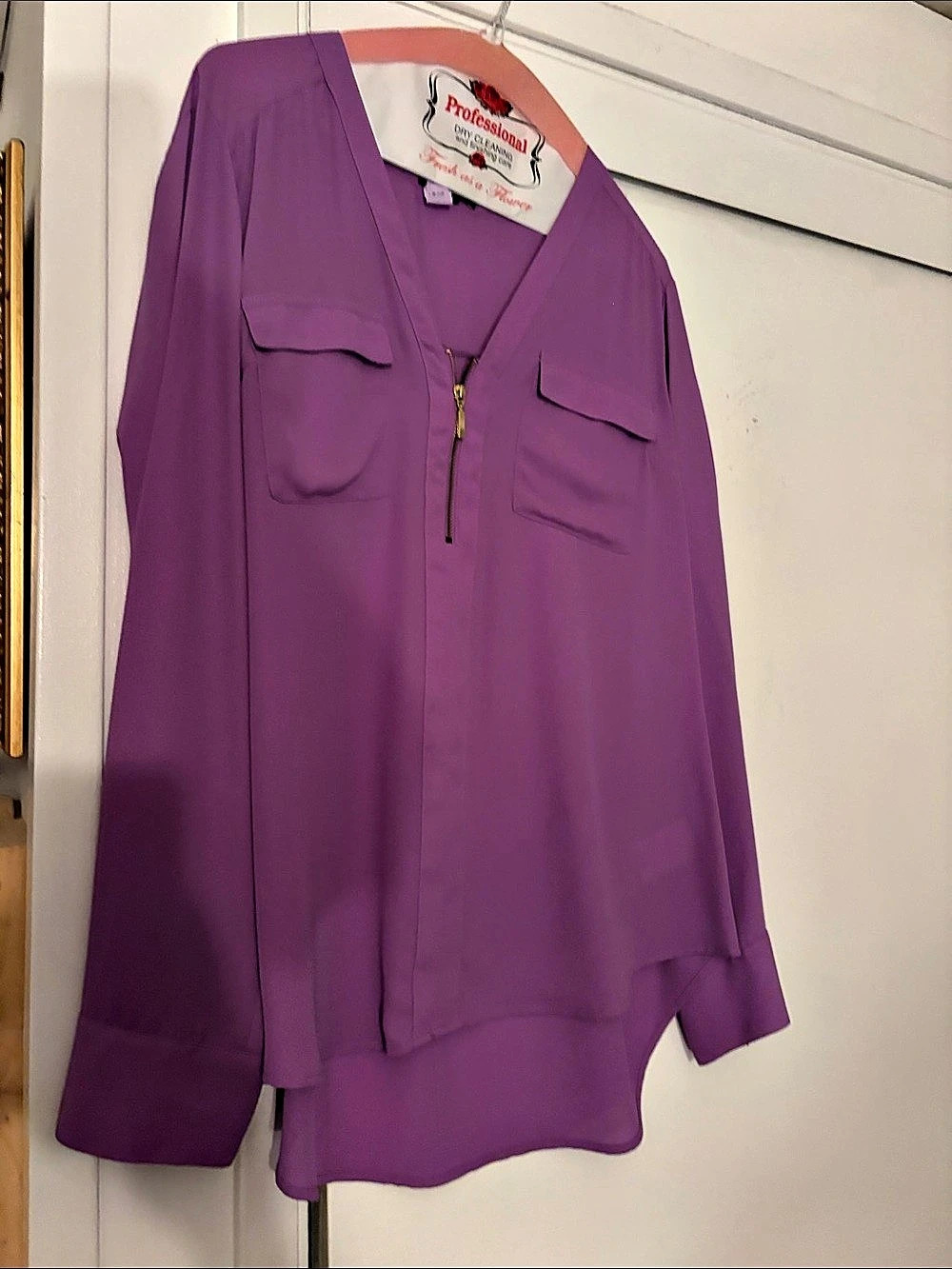 Express Purple Zip Front Blouse Size Large Like New